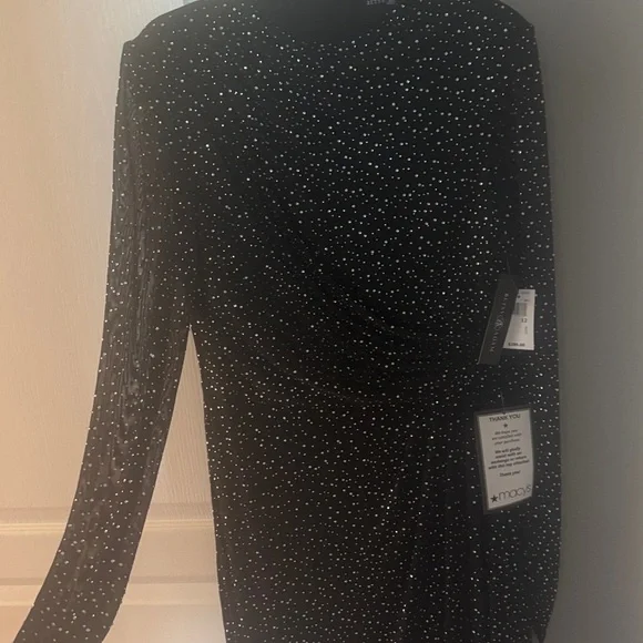Betsy & Adam Black Sparkle Long Sleeve Dress